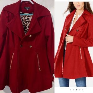 NEW Double Breasted Skirted Peacoat - Red XL